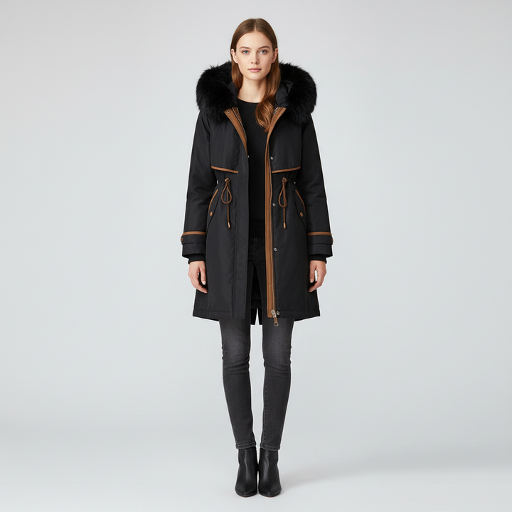 Damski Płaszcz Zimowy Z Futrzanym Kapturem