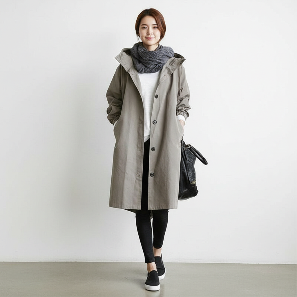 Trencz Damski z Kapturem w Klasycznej Formie