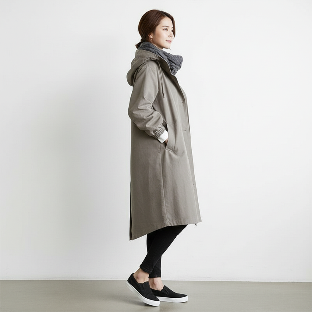 Trencz Damski z Kapturem w Klasycznej Formie