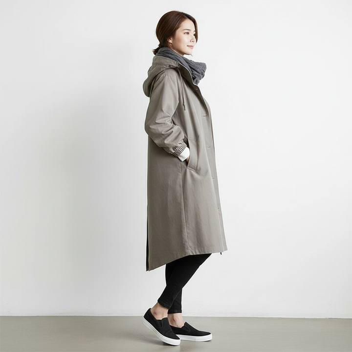 Trencz Damski z Kapturem w Klasycznej Formie