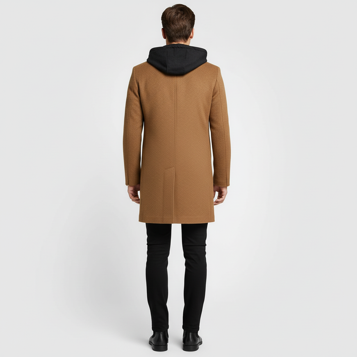 Płaszcz męski z kapturem i kołnierzem