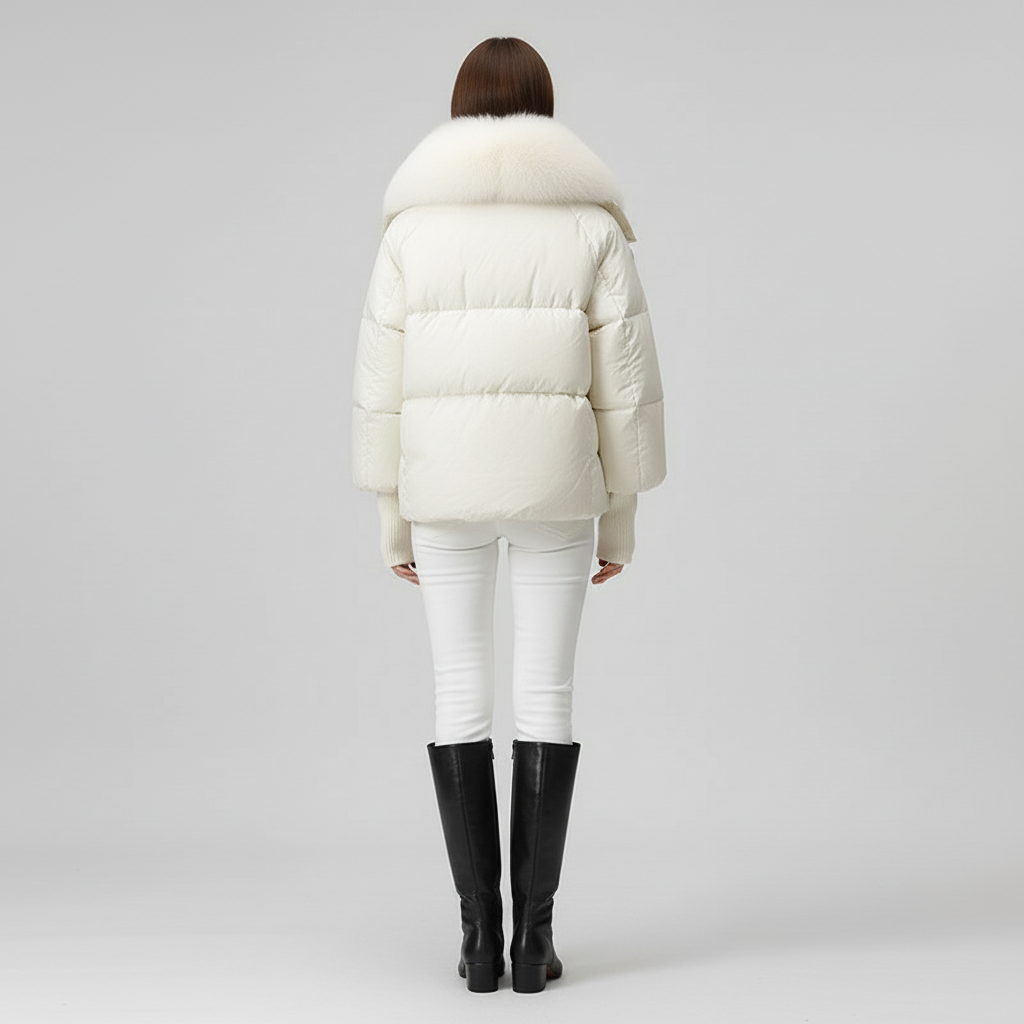 Damska Długa Kurtka Puchowa Z Futrzanym Kołnierzem