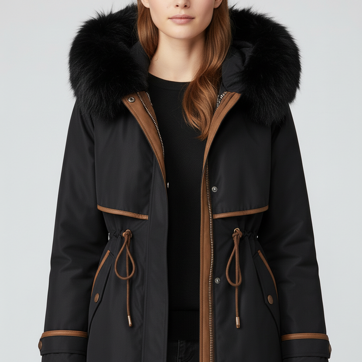 Damski Płaszcz Zimowy Z Futrzanym Kapturem