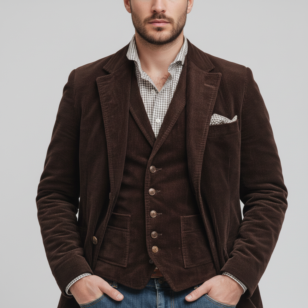 Blazer Męski z Kamizelką w Stylu Vintage