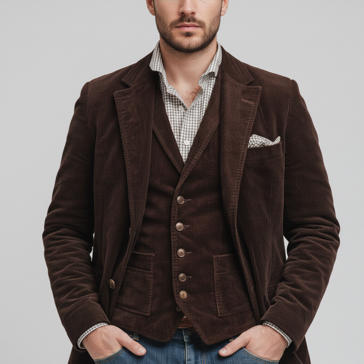 Blazer Męski z Kamizelką w Stylu Vintage