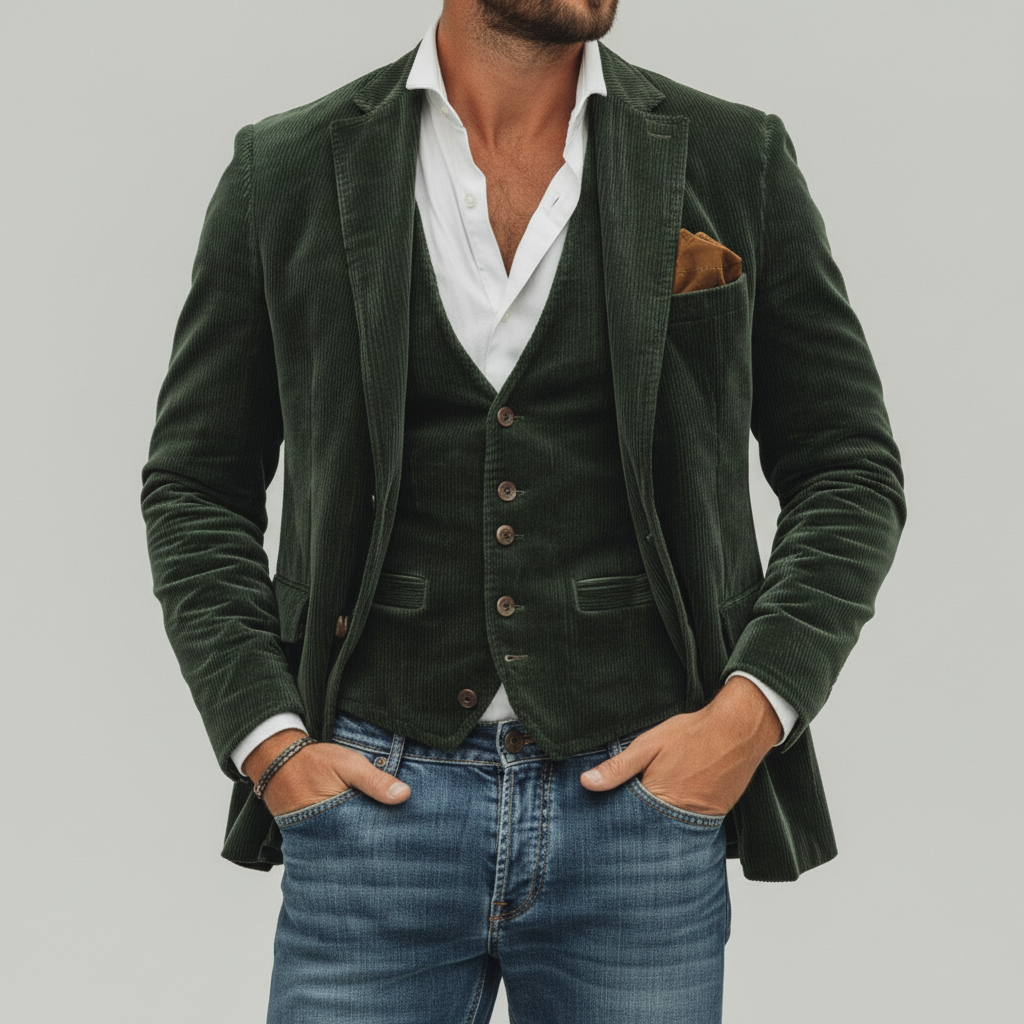 Blazer Męski z Kamizelką w Stylu Vintage