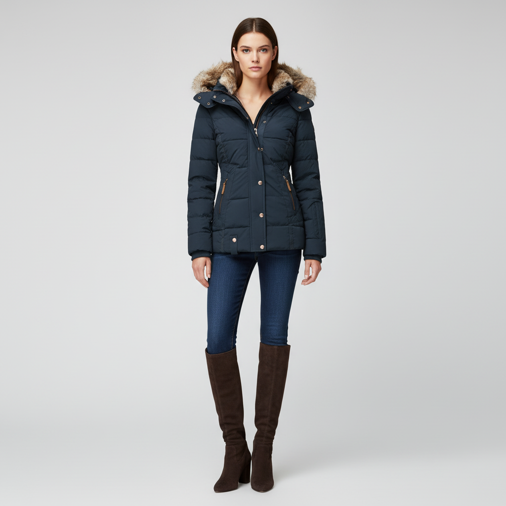 Damska Kurtka Zimowa Z Kapturem Na Zamek