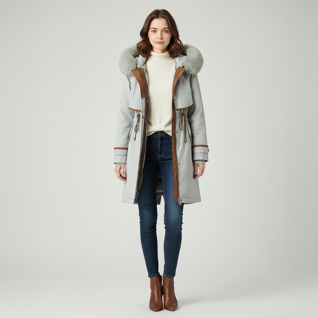 Damski Płaszcz Zimowy Z Futrzanym Kapturem