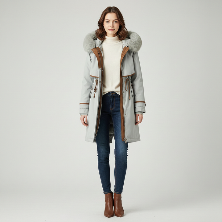 Damski Płaszcz Zimowy Z Futrzanym Kapturem