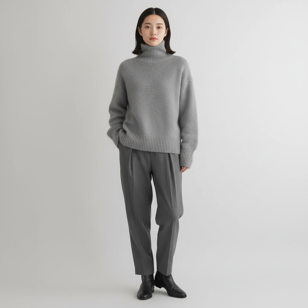 Sweter Damski z Golfem w Luźnym Kroju