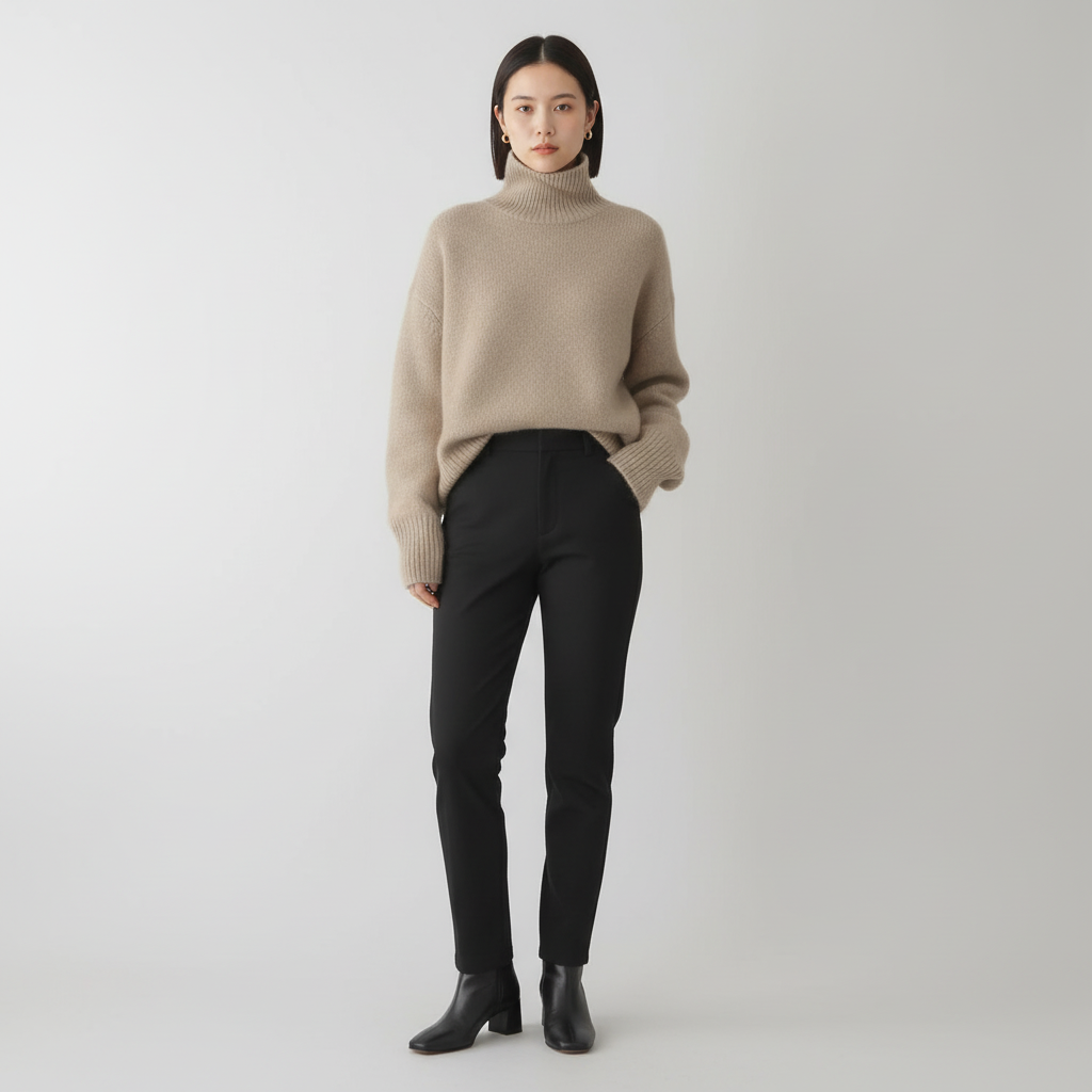 Sweter Damski z Golfem w Luźnym Kroju