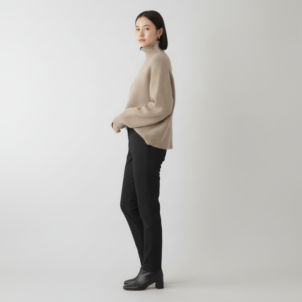 Sweter Damski z Golfem w Luźnym Kroju