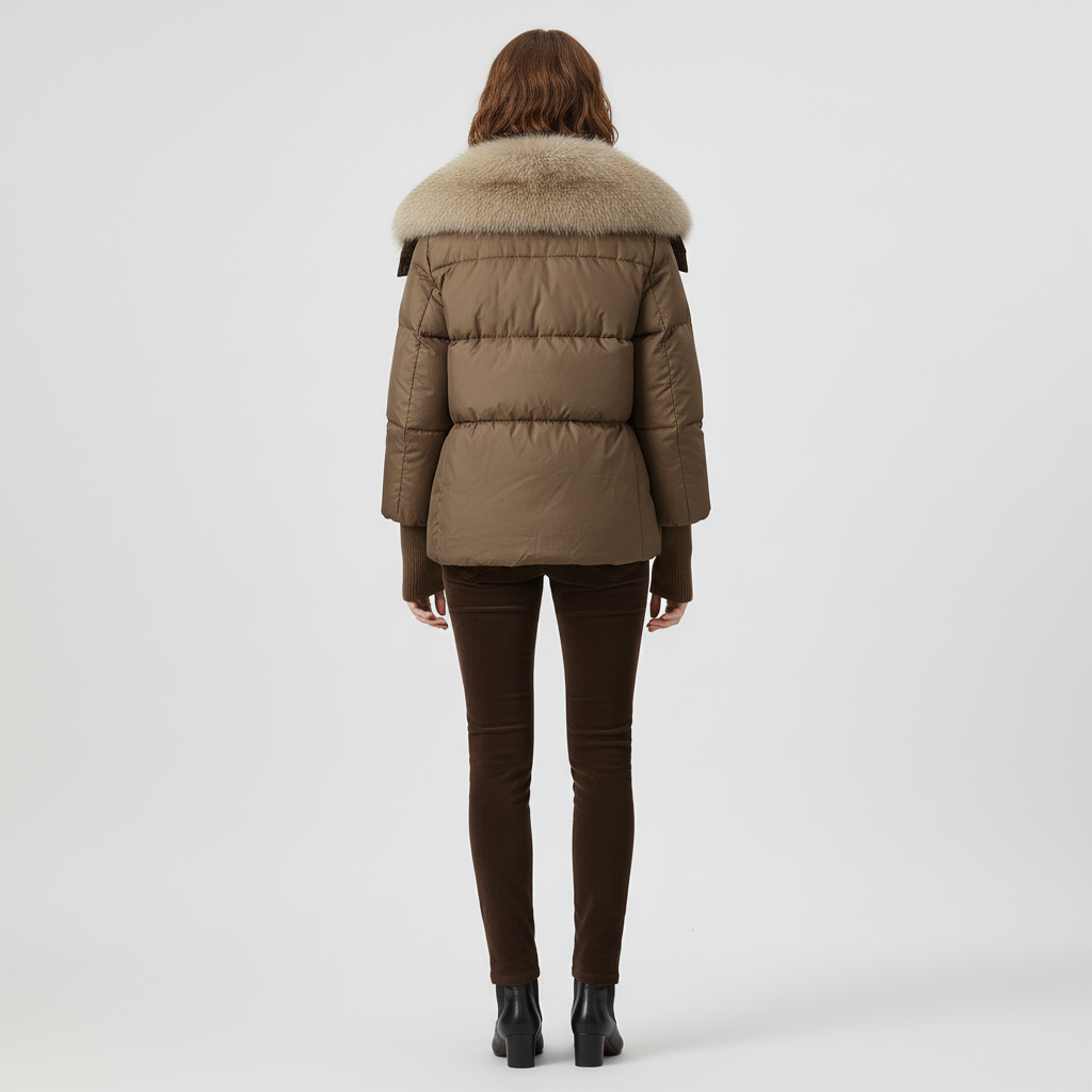 Damska Długa Kurtka Puchowa Z Futrzanym Kołnierzem