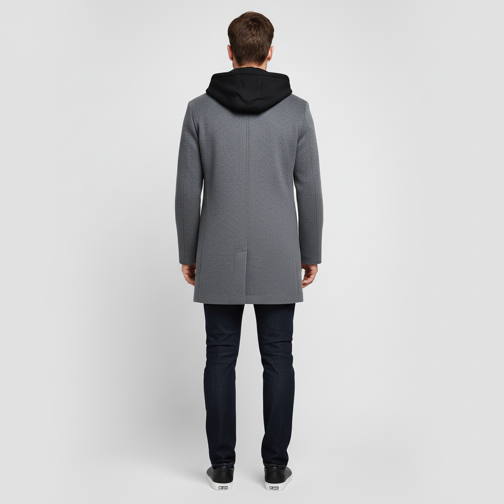 Płaszcz męski z kapturem i kołnierzem