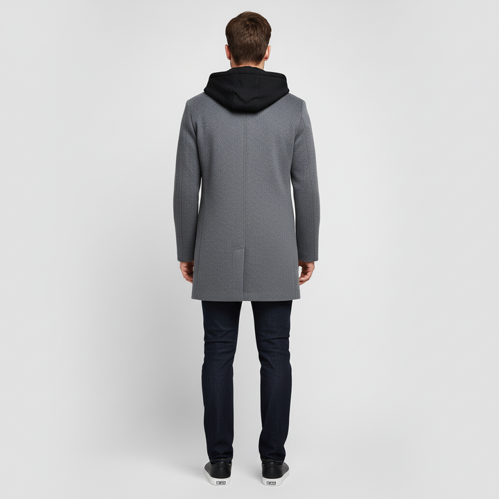Płaszcz męski z kapturem i kołnierzem