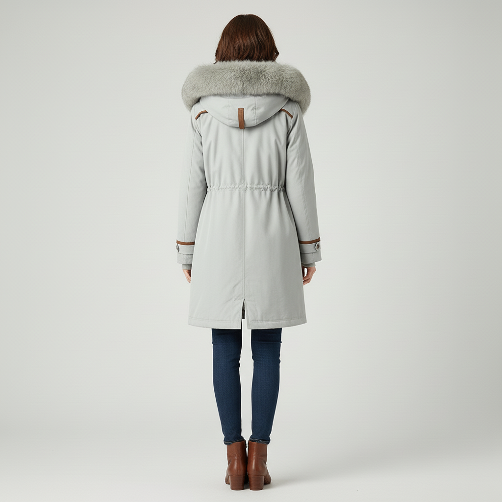 Damski Płaszcz Zimowy Z Futrzanym Kapturem