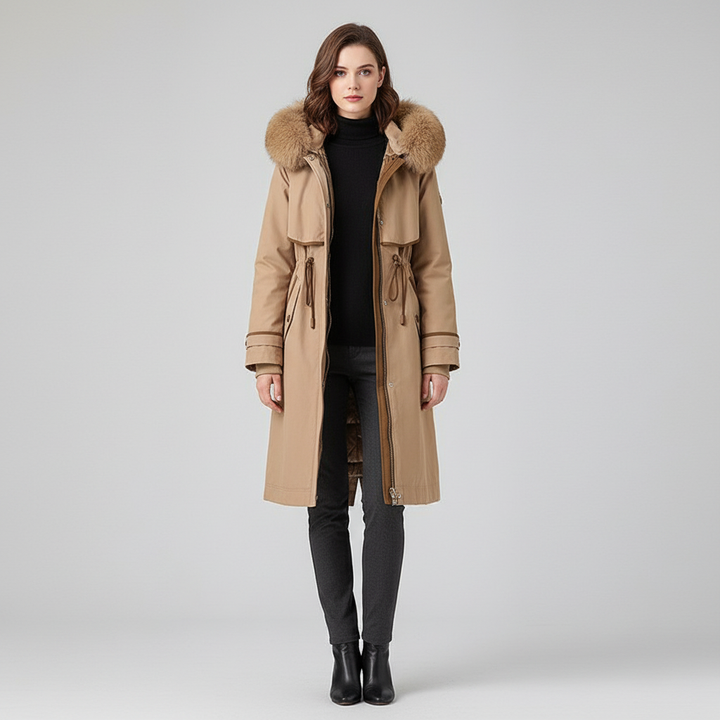 Damski Płaszcz Zimowy Z Futrzanym Kapturem