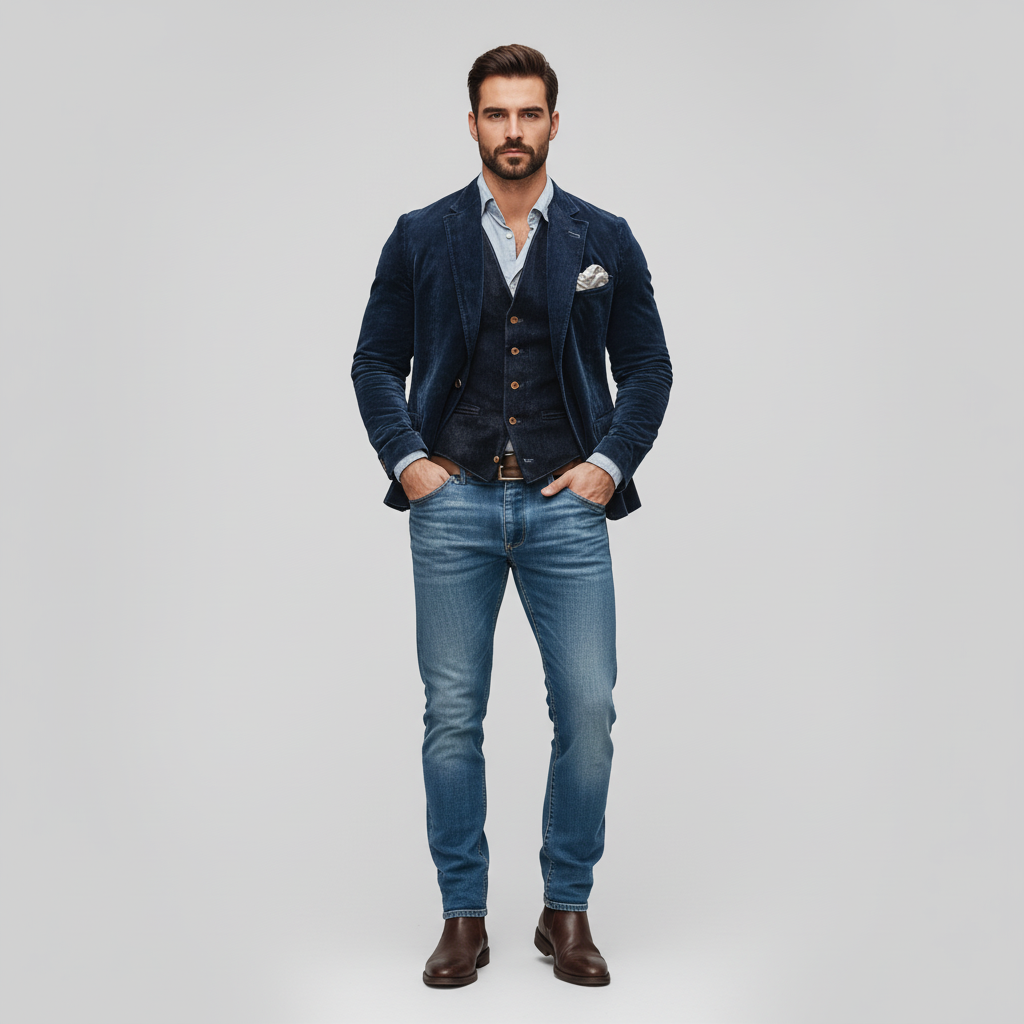 Blazer Męski z Kamizelką w Stylu Vintage