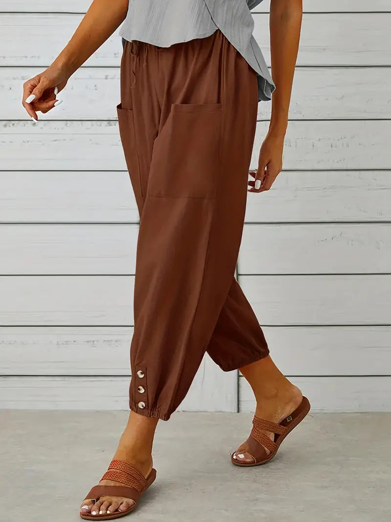 Spodnie Damskie Letnie 7/8 Casual Z Kieszeniami