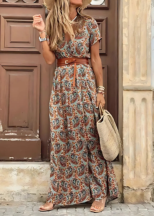 Justyna | Sukienka Maxi Boho Z Paskiem