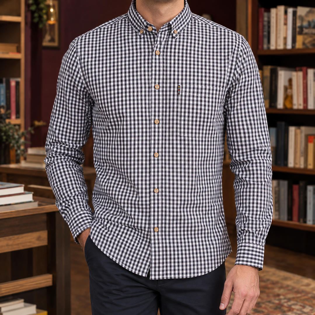 Męska Koszula Bawełniana W Kratkę Gingham