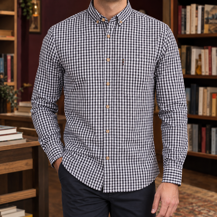 Męska Koszula Bawełniana W Kratkę Gingham
