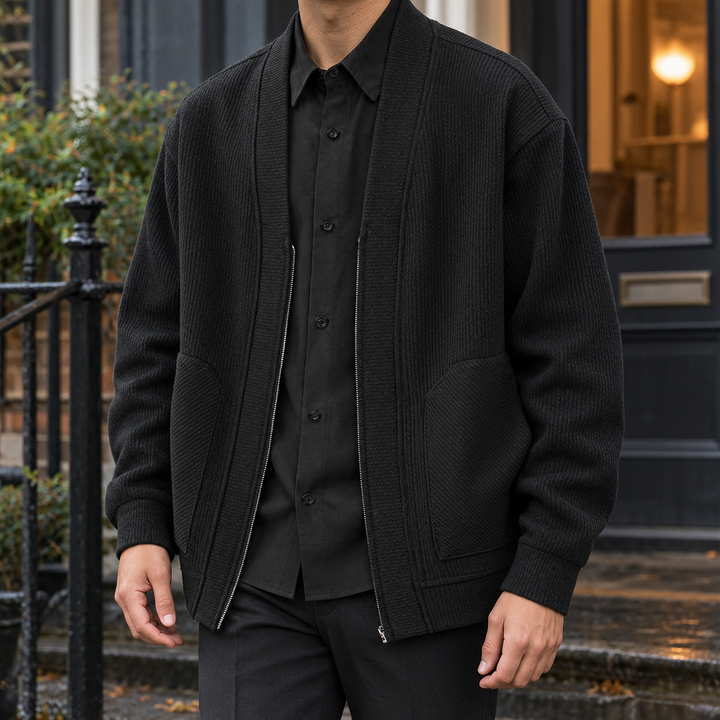 Kurtka Dzianinowa Prążkowana Z Kieszeniami