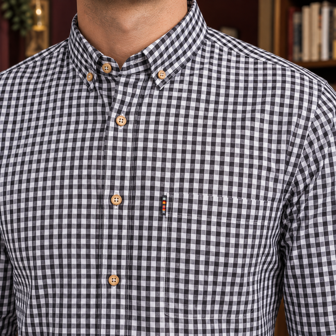 Męska koszula w kratkę gingham z klasycznym kołnierzykiem
