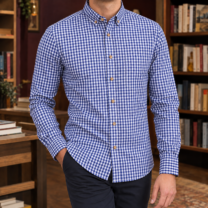 Męska Koszula Bawełniana W Kratkę Gingham
