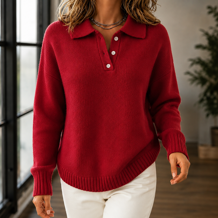 Sweter Polo Miękki Dzianinowy Luźny Krój