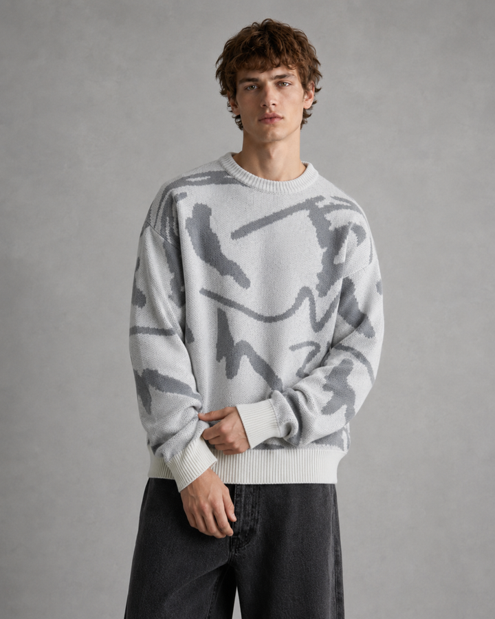 Męski Sweter Dzianinowy Z Abstrakcyjnym Wzorem Graficznym