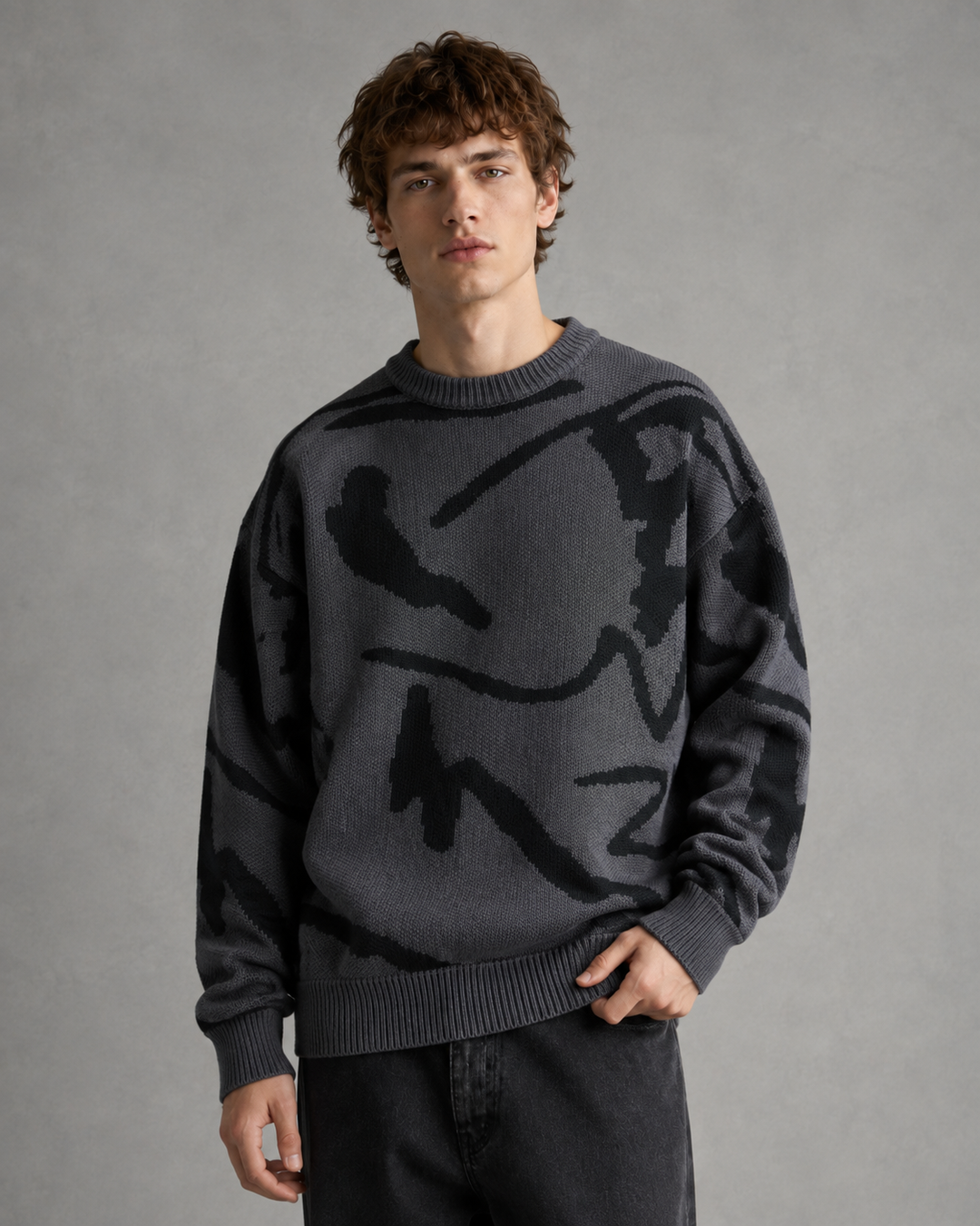 Męski Sweter Dzianinowy Z Abstrakcyjnym Wzorem Graficznym