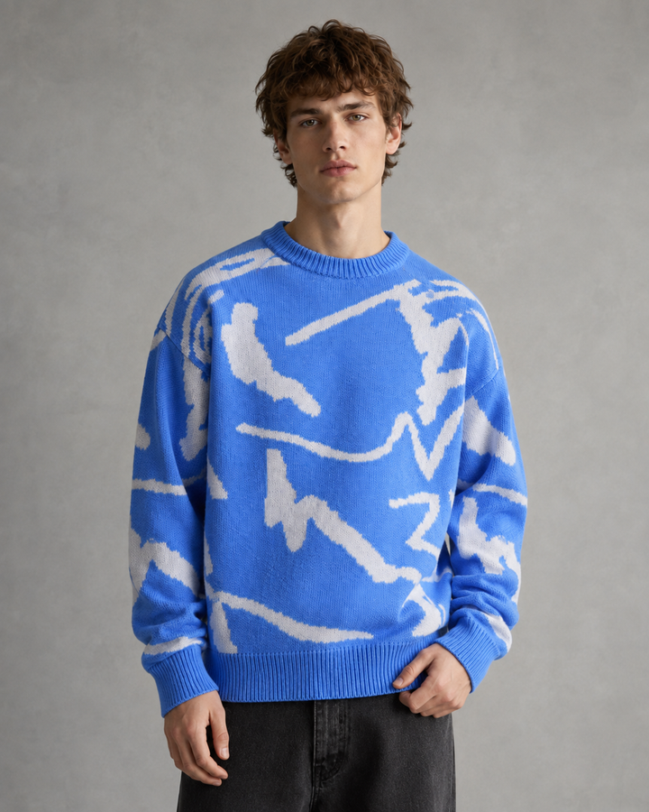 Męski Sweter Dzianinowy Z Abstrakcyjnym Wzorem Graficznym