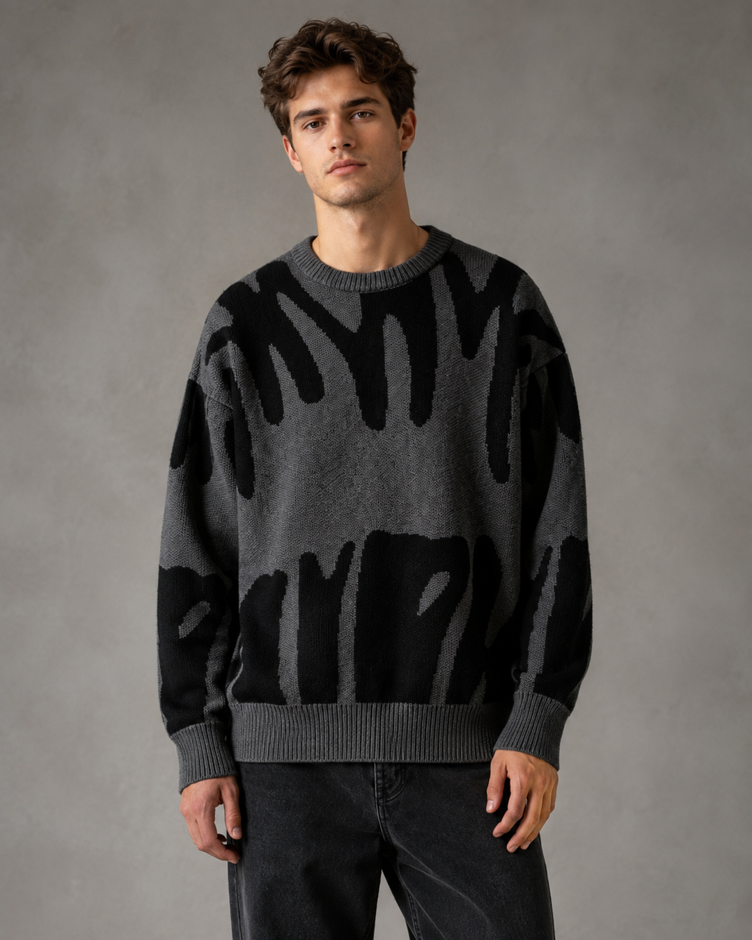 Męski Sweter Dzianinowy Z Abstrakcyjnym Wzorem