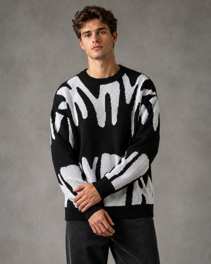 Męski Sweter Dzianinowy Z Abstrakcyjnym Wzorem