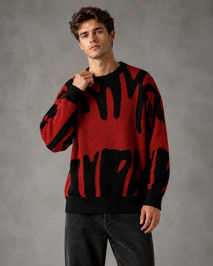 Męski Sweter Dzianinowy Z Abstrakcyjnym Wzorem