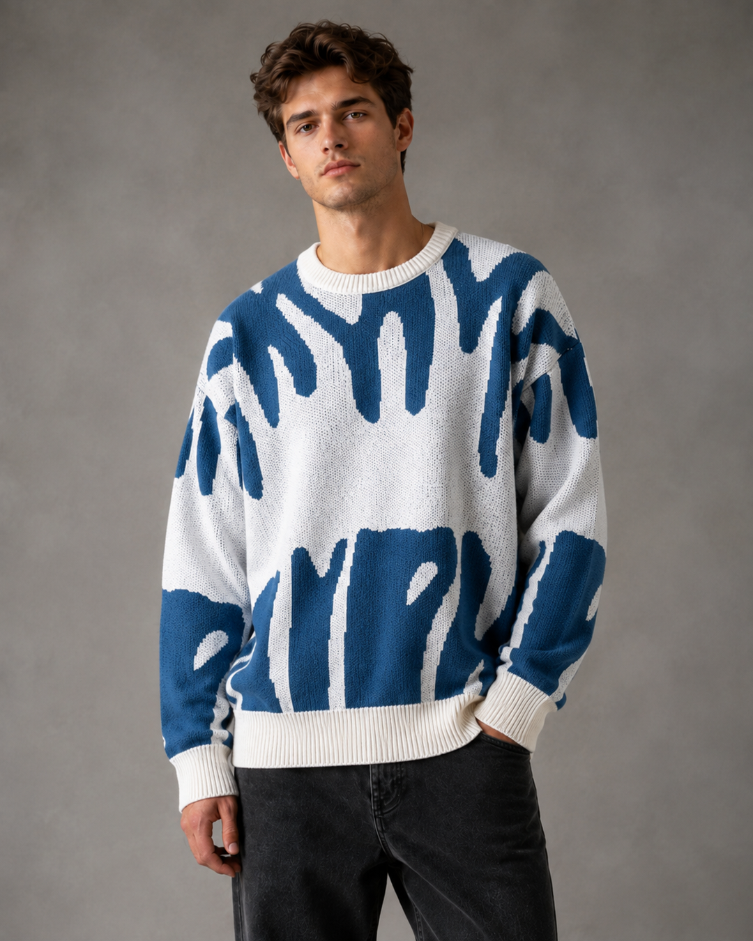 Męski sweter dzianinowy w stylu streetwear