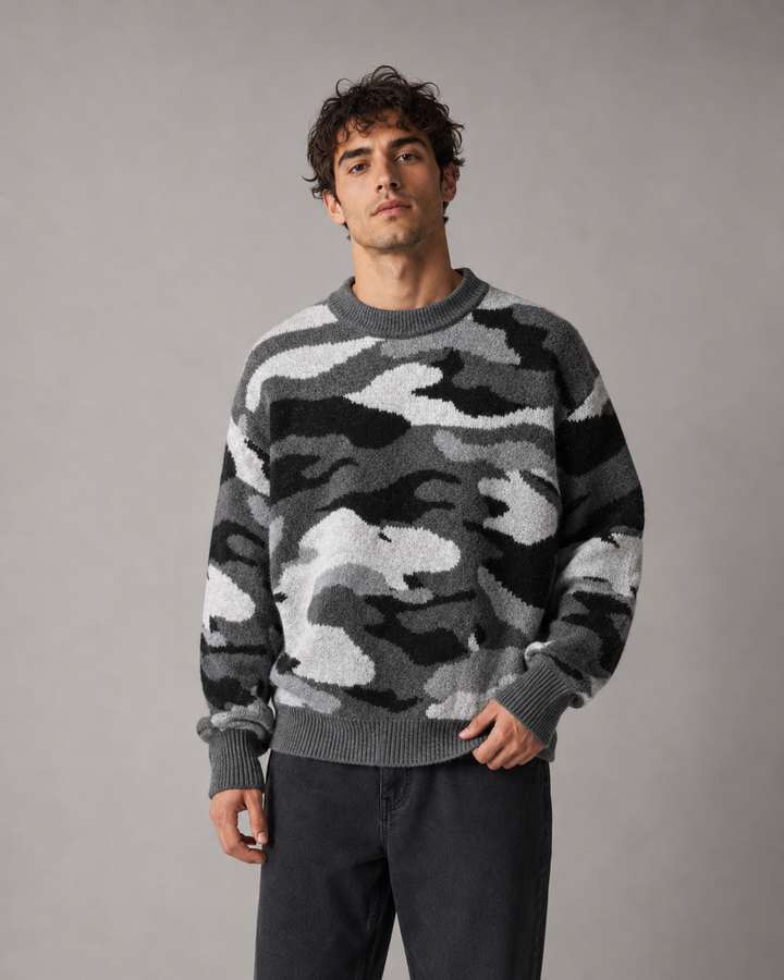 Męski sweter dzianinowy moro do codziennych stylizacji