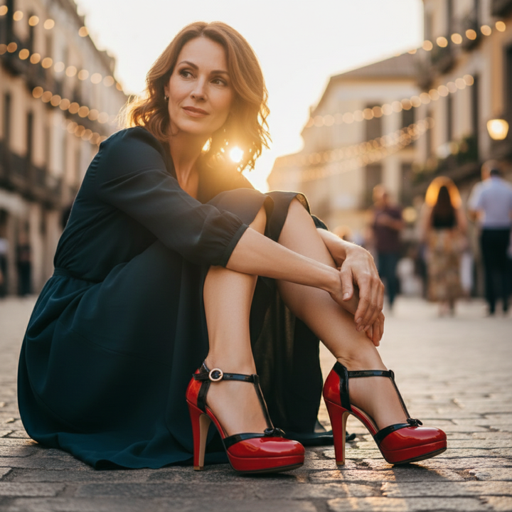 Valentina | Czółenka Na Platformie Z Paskiem T I Kokardą