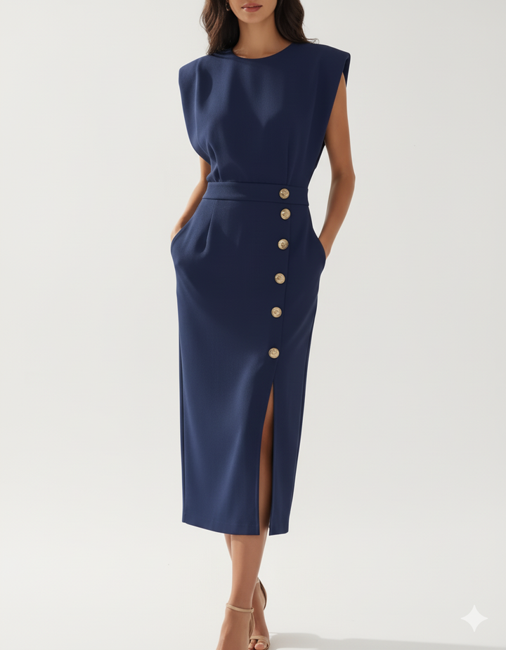 Żaneta | Sukienka Midi Z Guzikami Elegancka