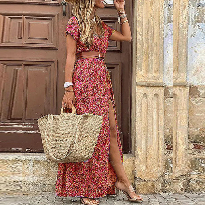 Justyna | Sukienka Maxi Boho Z Paskiem