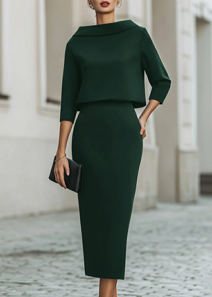Geneviève | Elegancki Komplet Z Bluzką I Spódnicą Midi