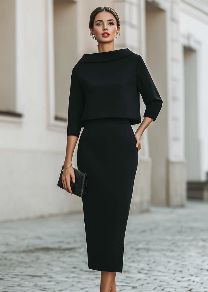 Geneviève | Elegancki Komplet Z Bluzką I Spódnicą Midi