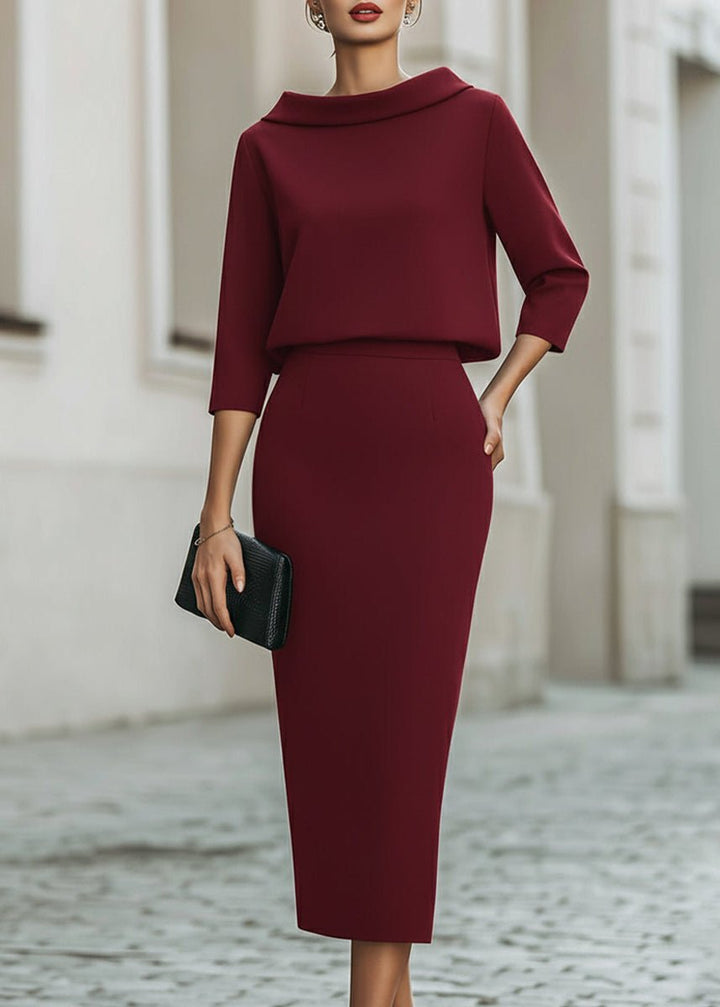 Geneviève | Elegancki Komplet Z Bluzką I Spódnicą Midi