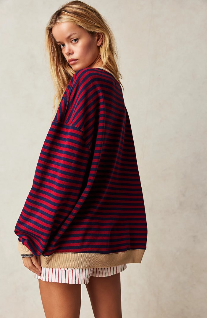 Sienna | Oversize Bluza W Paski Z Kontrastowym Wykończeniem
