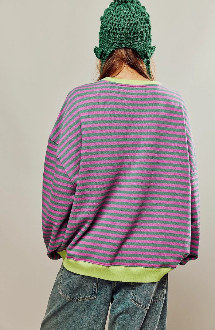 Sienna | Oversize Bluza W Paski Z Kontrastowym Wykończeniem