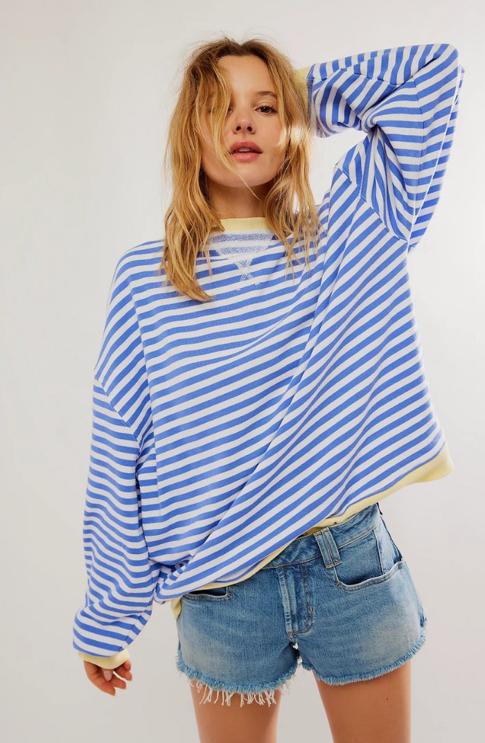 Sienna | Oversize Bluza W Paski Z Kontrastowym Wykończeniem