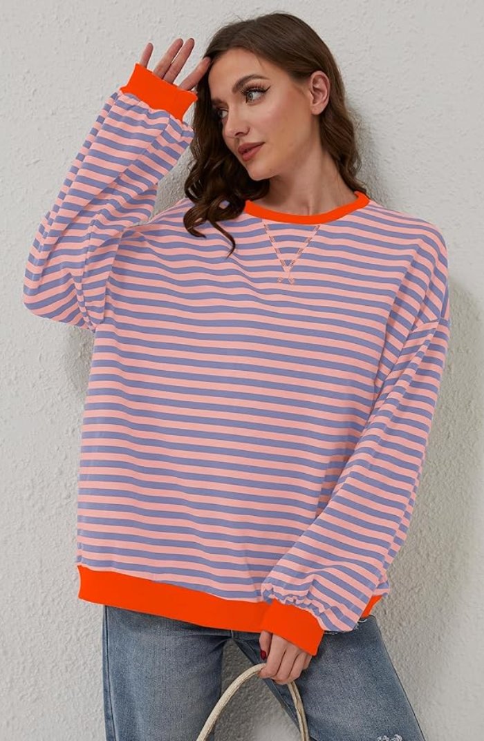 Sienna | Oversize Bluza W Paski Z Kontrastowym Wykończeniem