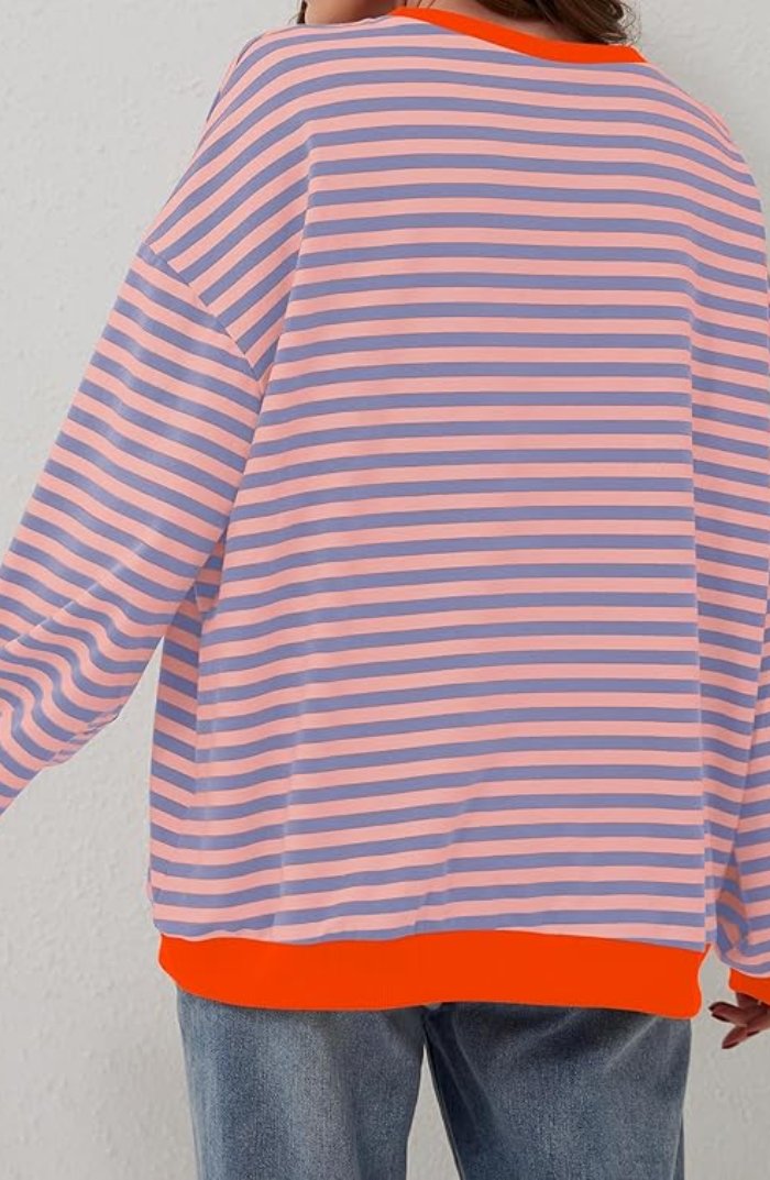 Sienna | Oversize Bluza W Paski Z Kontrastowym Wykończeniem