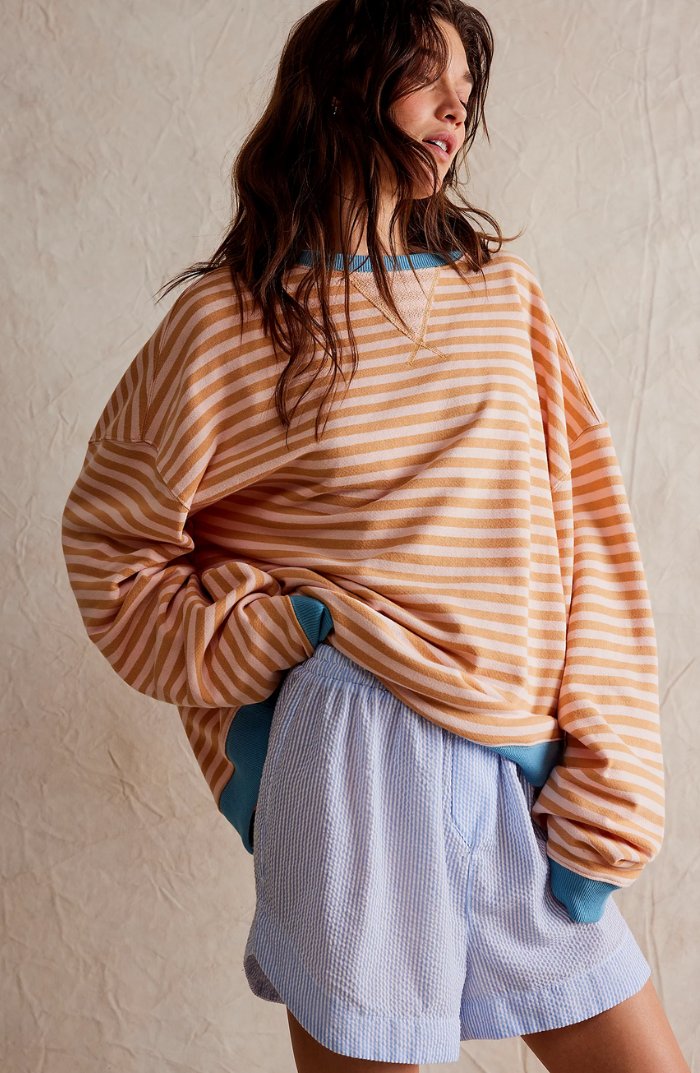 Sienna | Oversize Bluza W Paski Z Kontrastowym Wykończeniem